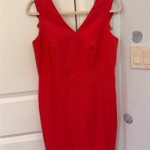 Ann Taylor Red V-Neck Midi Sheath Dress